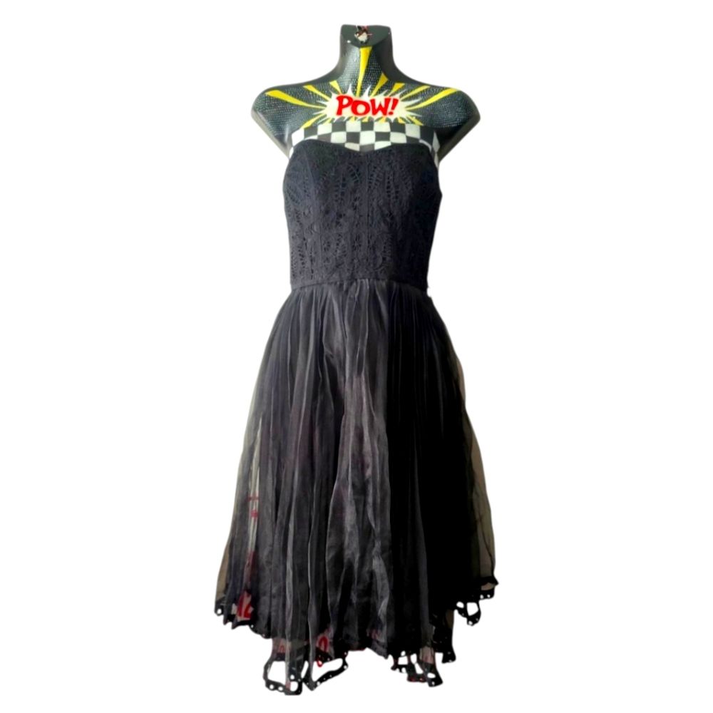 Betsey Johnson Black Crochet Tulle Strapless Party Dress